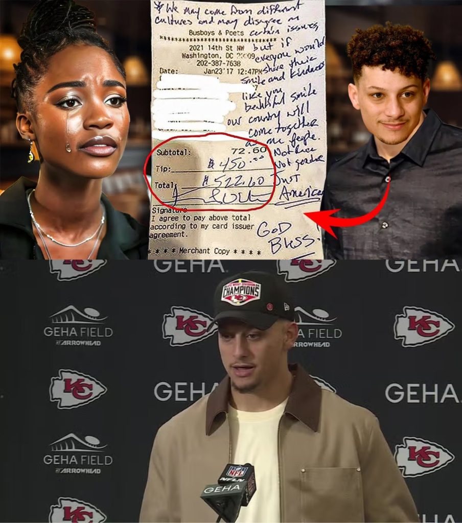 Black Waitress Serves Patrick Mahomes, Saw Note on Check, and Burst into Tears