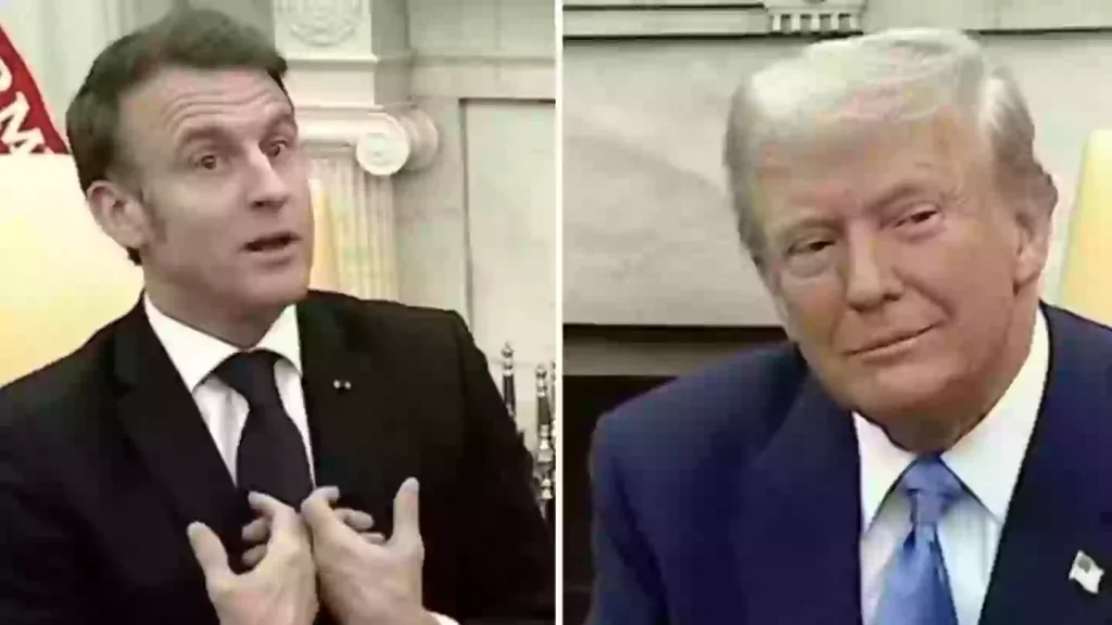 Emmanuel Macron praised for grabbing Donald Trump’s arm and interrupting him mid-interview to correct his claims